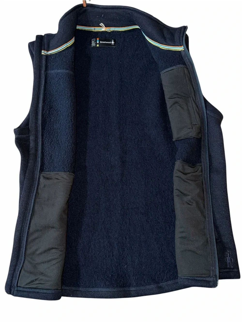 Smartwool Hudson Trail Fleece Vest Mens L Navy Full Zip Recycled Wool